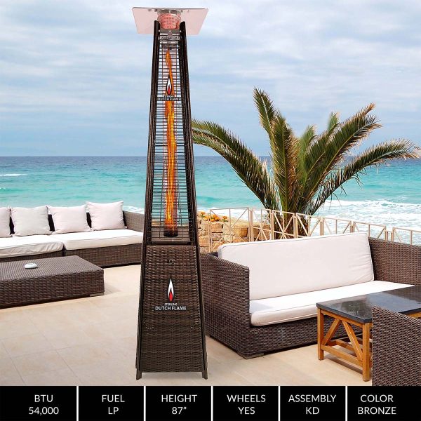 OSS KD Patio/Outdoor Wicker/Rattan Pyramid Heater Bronze 54000 BTU Propane W/ Wheels-Commercial & Residential Use